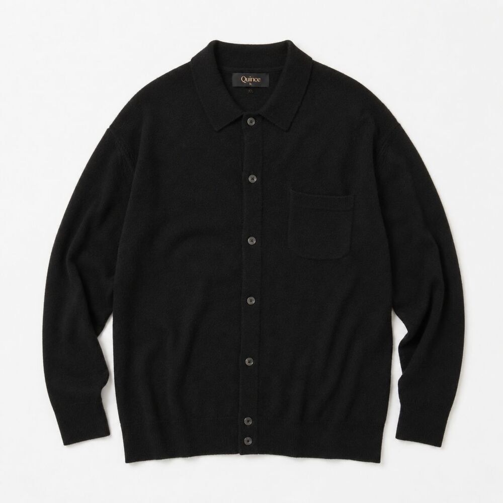New Quince Mongolian Cashmere Button Down Sweater Size XL Black Men's NWT